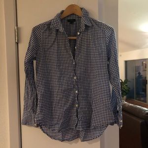 J. Crew Blue White Gingham Light Cotton Button-Down, size 6